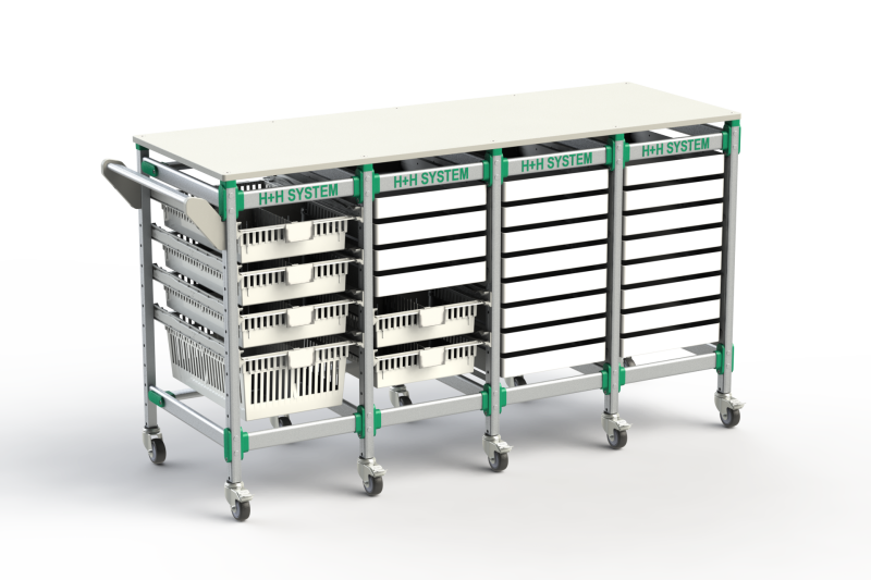 H+H FlexShelf Mobile unit with drawers and worktop