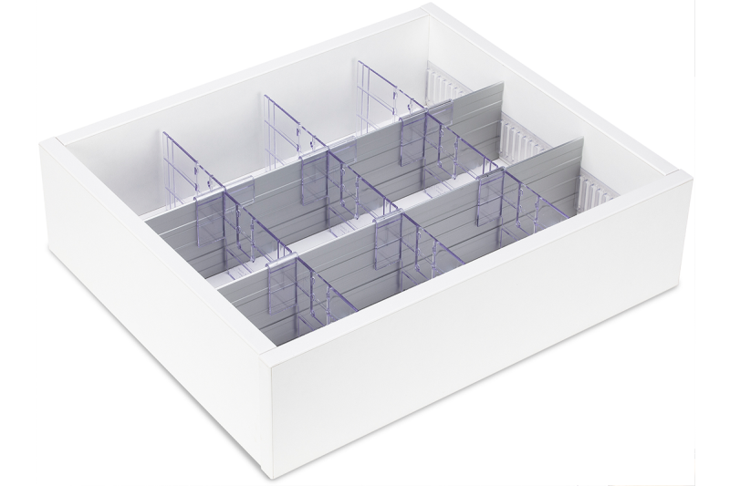 Dividers for drawer, 3 lanes with slotted rail holder