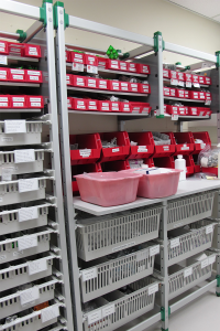 H+H FlexShelf with ISO modular trays and storage boxes