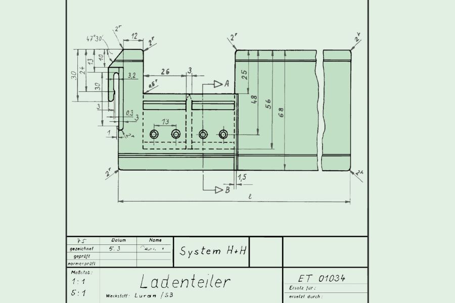 Zeichnung des 1. Teiler System H+H für die Patentanmeldung