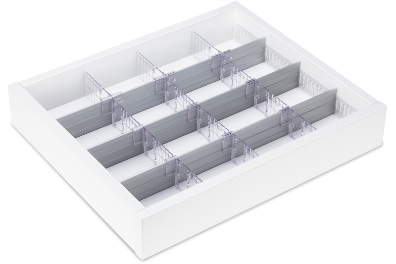 Dividers for drawer, 4 lanes with slotted rail holder